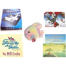 Children's Gift Bundle [5 Piece] -  Gigamic Quads  - Jurassic World Velociraptor "Blue" Figure  - Ty Beanie Buddy Coral The Fish 8" - Friends of a Feather: One of Life's Little Fables  - Journey to   
